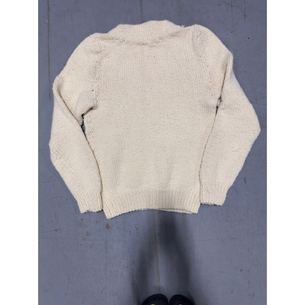 80s Shirley Ganton Vintage Handmade Chunky Knit Wool Sweater Ivory Pullover